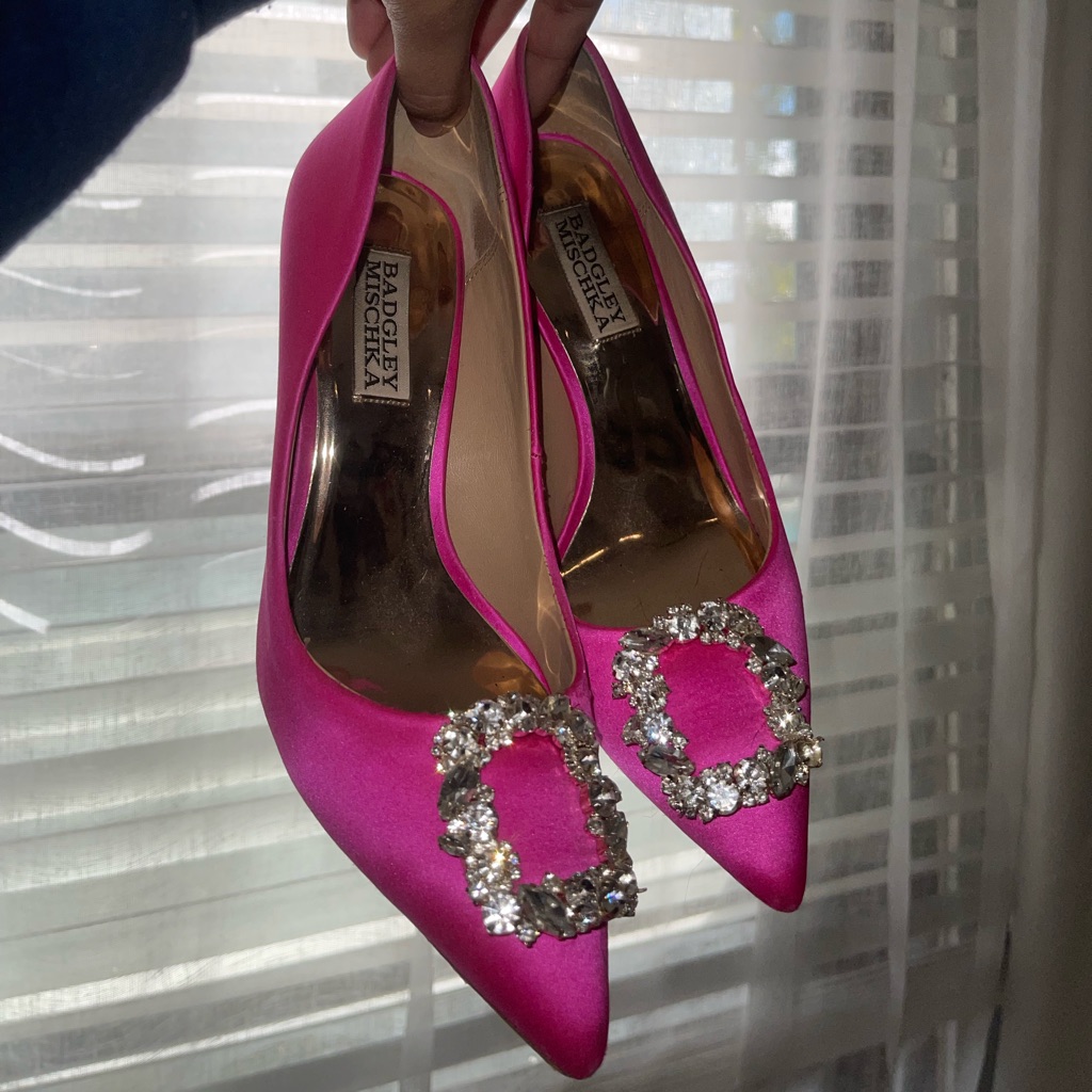 Badgley Mischka Cher Satin Buckle Cocktail High-Heel Pumps